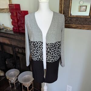 Belle by Kim Gravel XXSP Brushed Knit Duster Cardigan Grey Animal Loose Fit 139